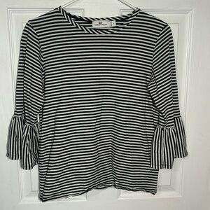 Vineyard Vines Bell 3/4 Sleeve Cotton Black and White Stipe Top Size Small